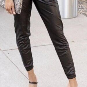 Spanx Pants Womens Medium Black Faux Vegan Leather Like Joggers Stretch